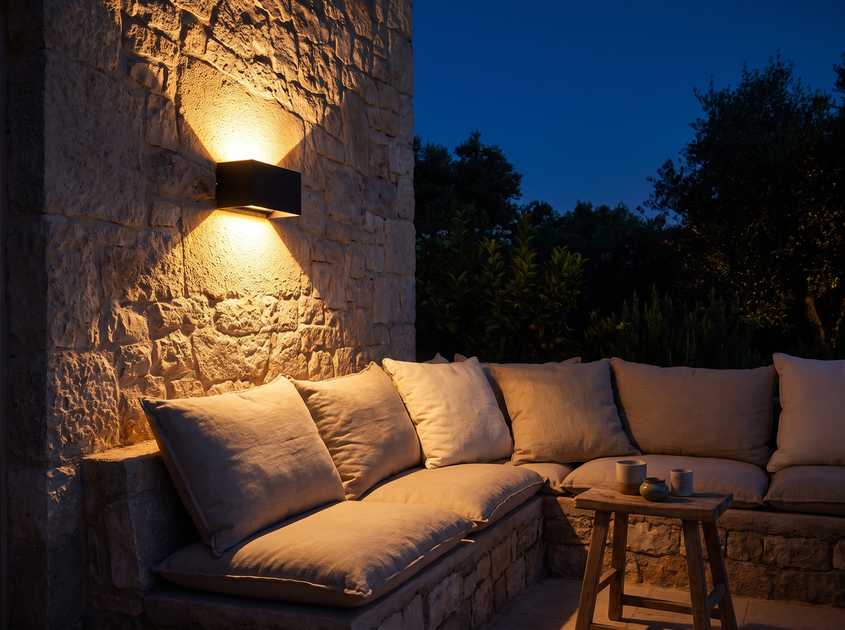 Outdoor lamp over patio lounge